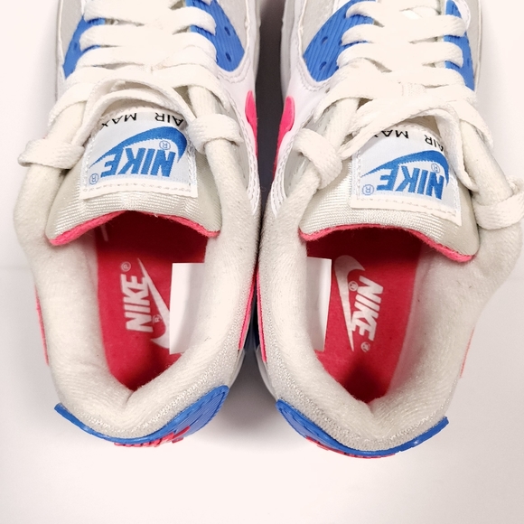 Nike Air Max 90 White/Hot Coral-Blue Crystal Womens Size 7 DA8856 100 Good Con - Picture 6 of 15